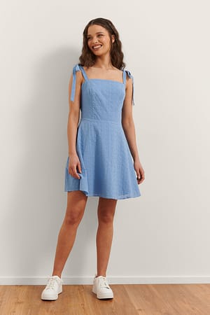 Blue Minikjole Med Broderier