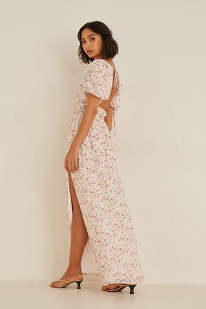 Coral Flower Print Gerecycleerde maxi-jurk met open rug
