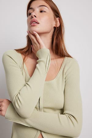 Light Green Ribbstickad cardigan