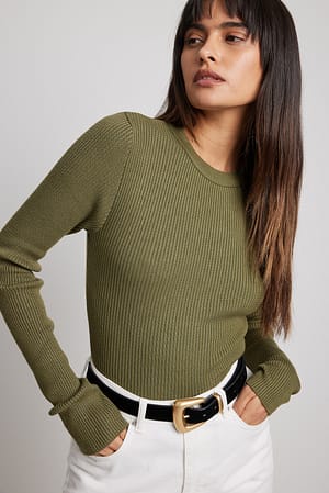 Dark Green Gerippter Pullover