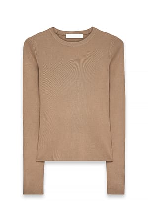 Beige Ripp-Strickoberteil mit Rundhalsausschnitt