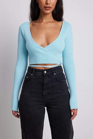 Dusty Light blue Ribgebreide wikkeltrui