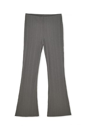Dark Grey Ribbed Mid Waist Trousers
