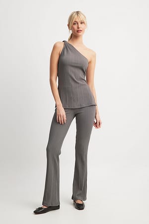 Dark Grey Pantalon côtelé à taille mi-haute