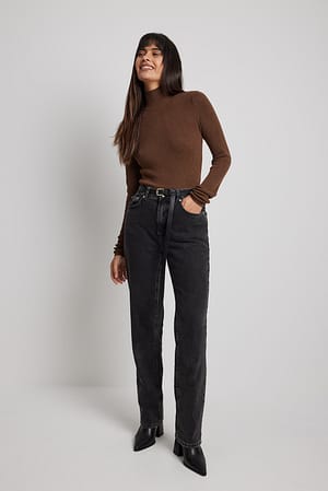 Brown Ribbed Polo Knitted Sweater