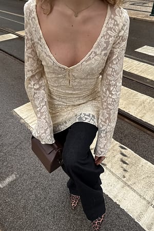 Offwhite Lace Mini Dress
