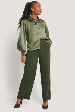 Khaki Wide Leg Suit Pants