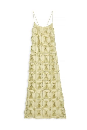 Pear Green Rose Texture Slip Midi Dress