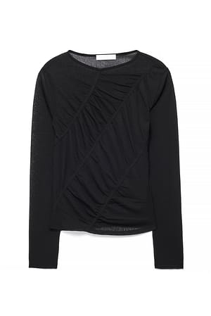 Black Rouched Long Sleeve Jersey Top