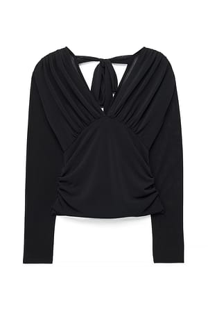 Black Rouched Long Sleeve Jersey Top