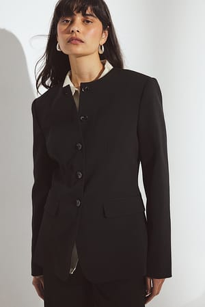 Black Åtsittande blazer med rund halsringning
