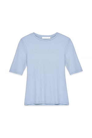 Light Blue Round Neck Ribbed Top
