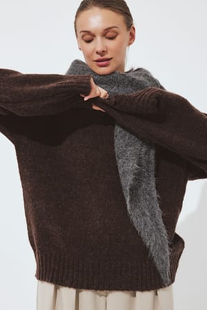 Brown Round Neck Wool Blend Knitted Sweater