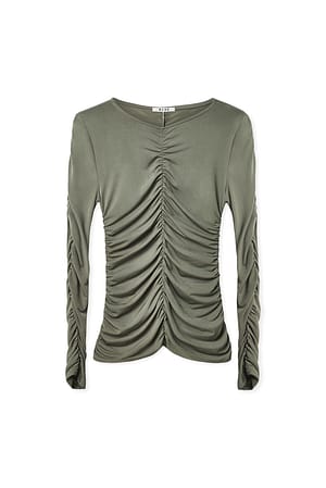 Grey Top med lange ærmer og flæsedetalje