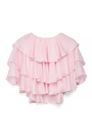 Light Pink Kort bluse med flæser