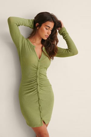 Green Minikjole Med Rysjer