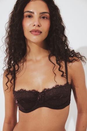 Brown Satin Detail Balconette Bra