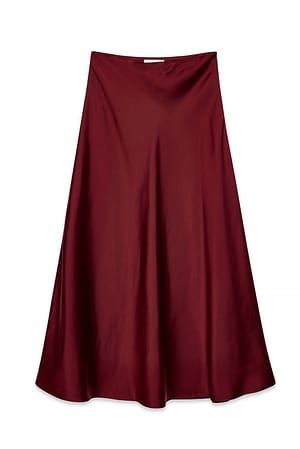 Burgundy Maxirock aus Satin mit mittelhoher Taille