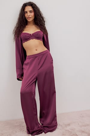 Burgundy Pyjamabroek met satijnen paneel