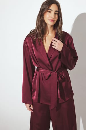 Wine Red Satin Pyjama Robe