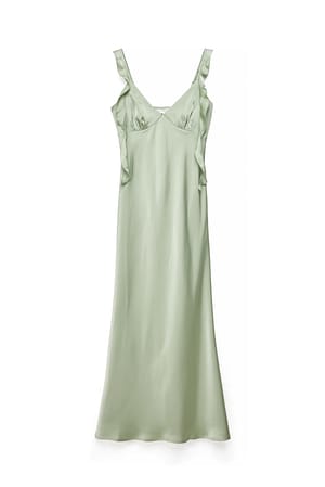 Sage Green Satin Ruffle Shoulder Maxi Dress