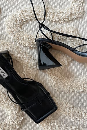 Black Satin Strap Triangle Heels