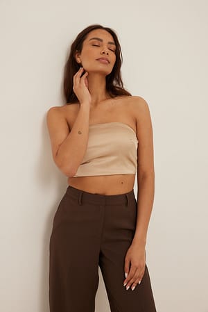 Beige Satin Tube Top