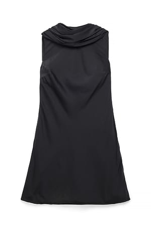 Black Scarf Detail Satin Mini Dress