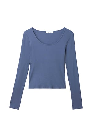 Dusty Blue Scoop Neck Ribbed Top