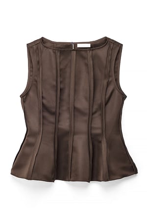 Dark Brown Seam Detail Satin Top