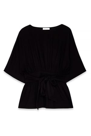 Black kurzärmelige Seersucker-Bluse