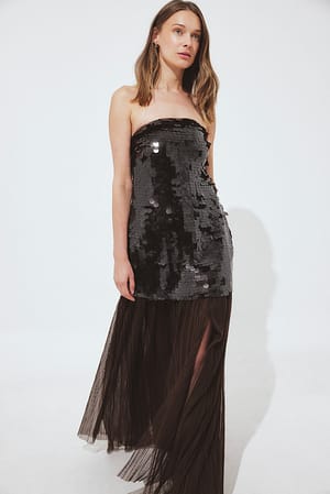 Brown Bandeau-Maxikleid mit Pailletten