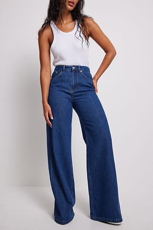Dark Blue Bløde faste vide jeans