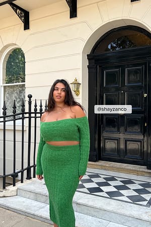 Green Knit Detail Midi Skirt