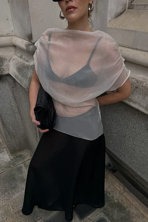 Cream Doorschijnende asymmetrische top