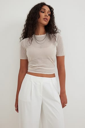 Sand Strikket gennemsigtig T-shirt