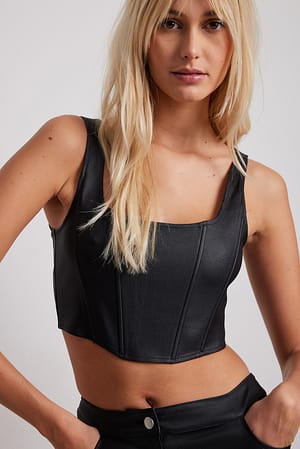 Black Shiny Corset Detail Top