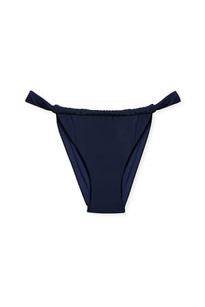 Dark Blue Glansig draperad bikinitrosa med hög skärning