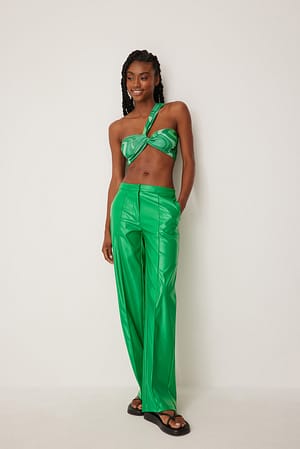 Green Shiny PU Straight Fit Pants