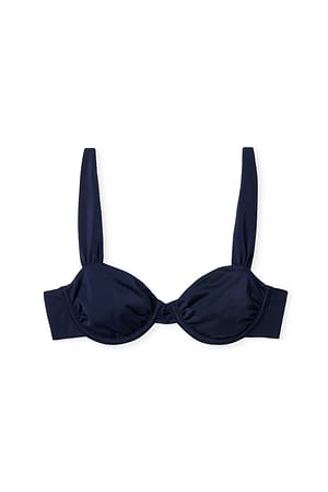 Dark Blue Drapierter glänzender Bikini-BH mit breiten Trägern