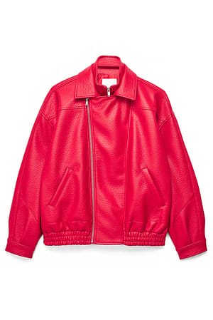 Red kurze PU-Bikerjacke