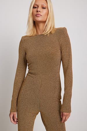 Gold Glitzer-Catsuit mit Schulterpolstern