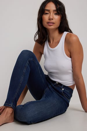 Dark Blue Organische Skinny Jeans mit hoher Taille