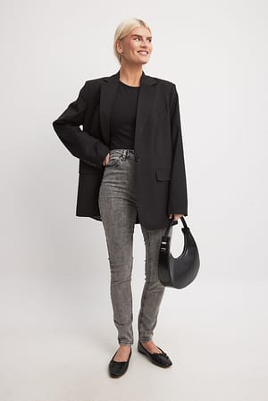 Grey Skinny jeans med stretch og høyt liv