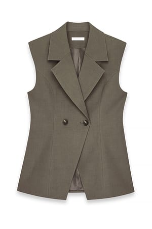 Taupe Sleeveless Button Front Vest