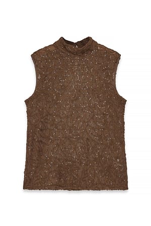 Brown Mouwloze top met kant