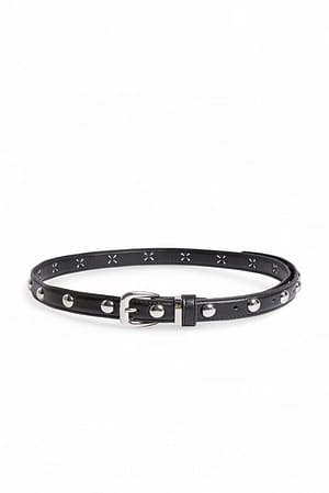 Black Slim Studded Belt