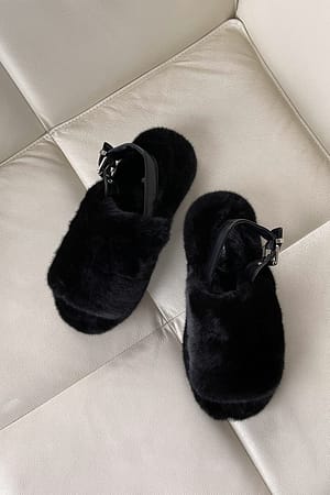 Black Slingback Teddy-Slippers