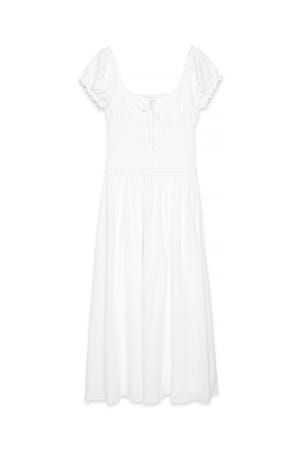 White Smocked Short Sleeve Maxi Dress