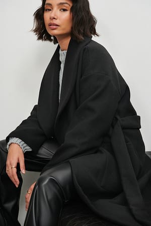 Black Manteau grandes poches